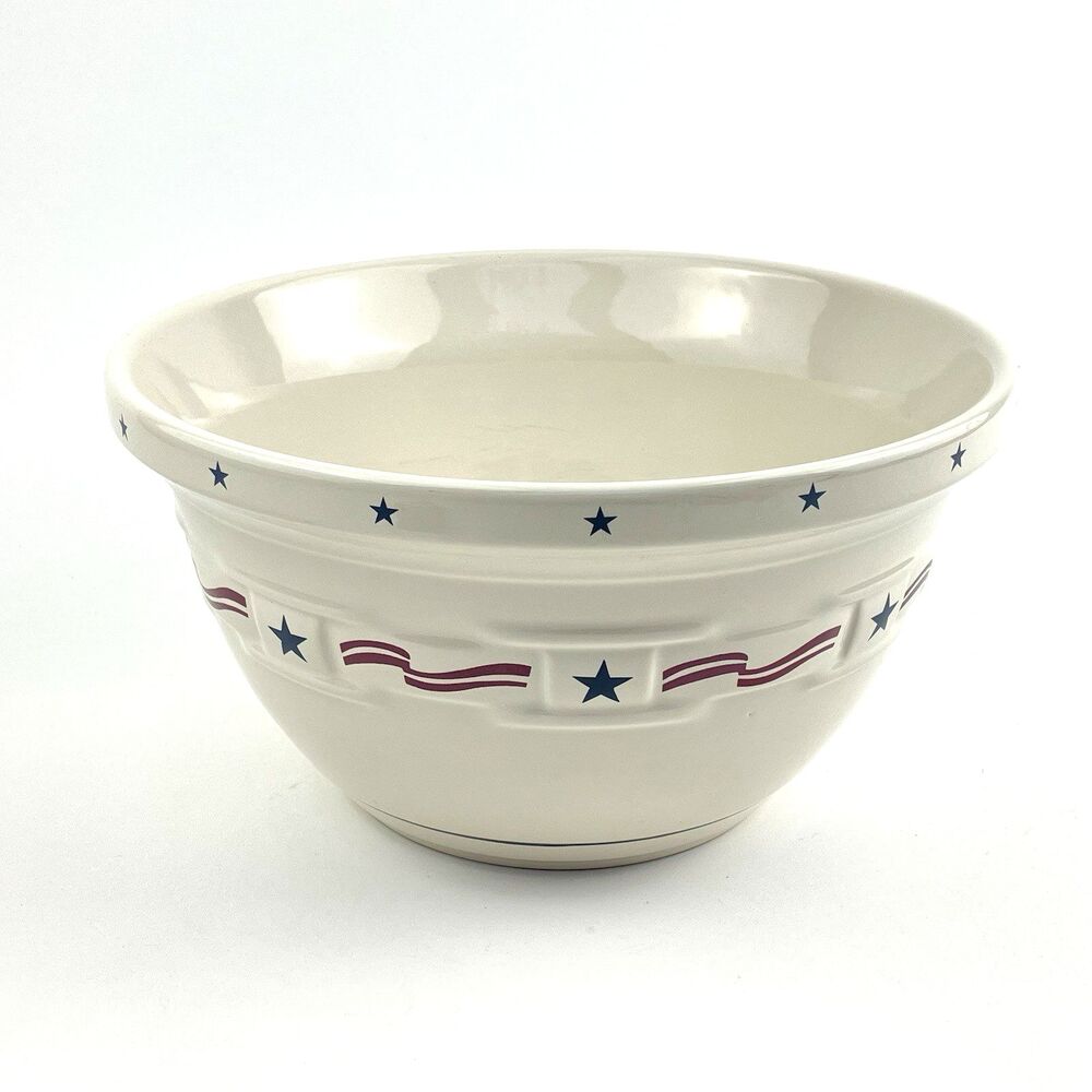 Longaberger Pottery All American Mixing/Serving Bowl Large 10” Stars & Stripes